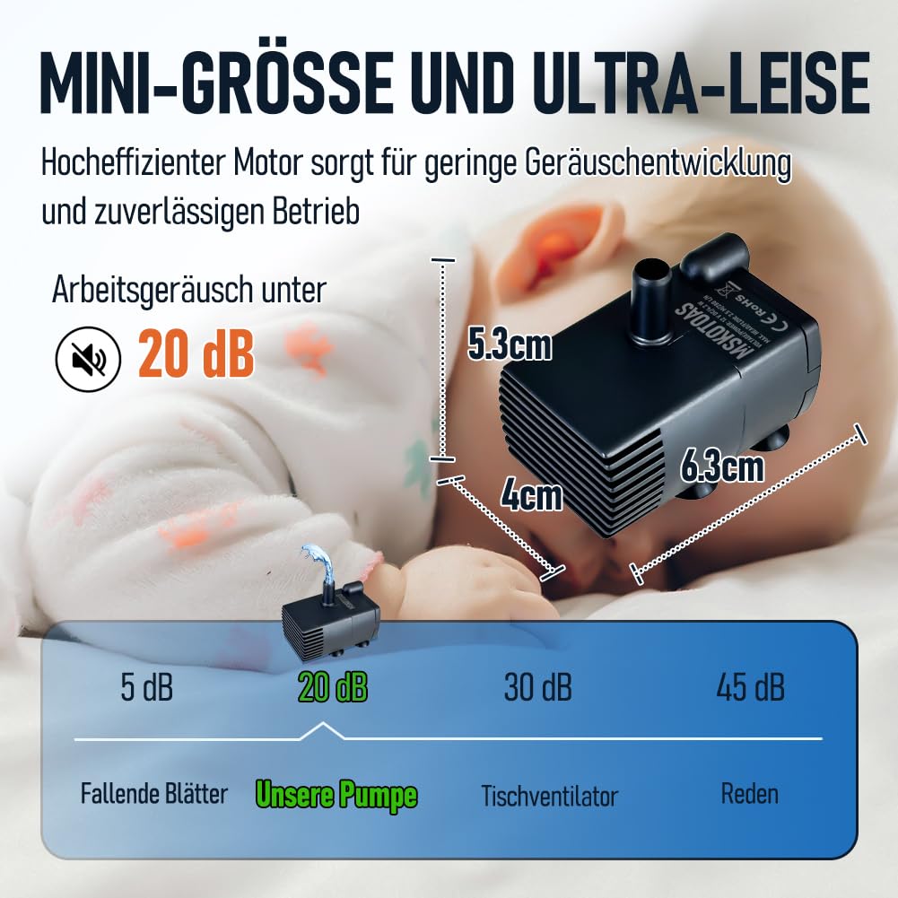 Automatische kleine Tauchpumpe mit Wassersensor, 2,5m 280L/h Mini-Kondensatpumpe, Wasserablauf für Entfeuchter, Klimaanlage, Eismaschine, Keller, Bautrockner, automatisches Ein Aus