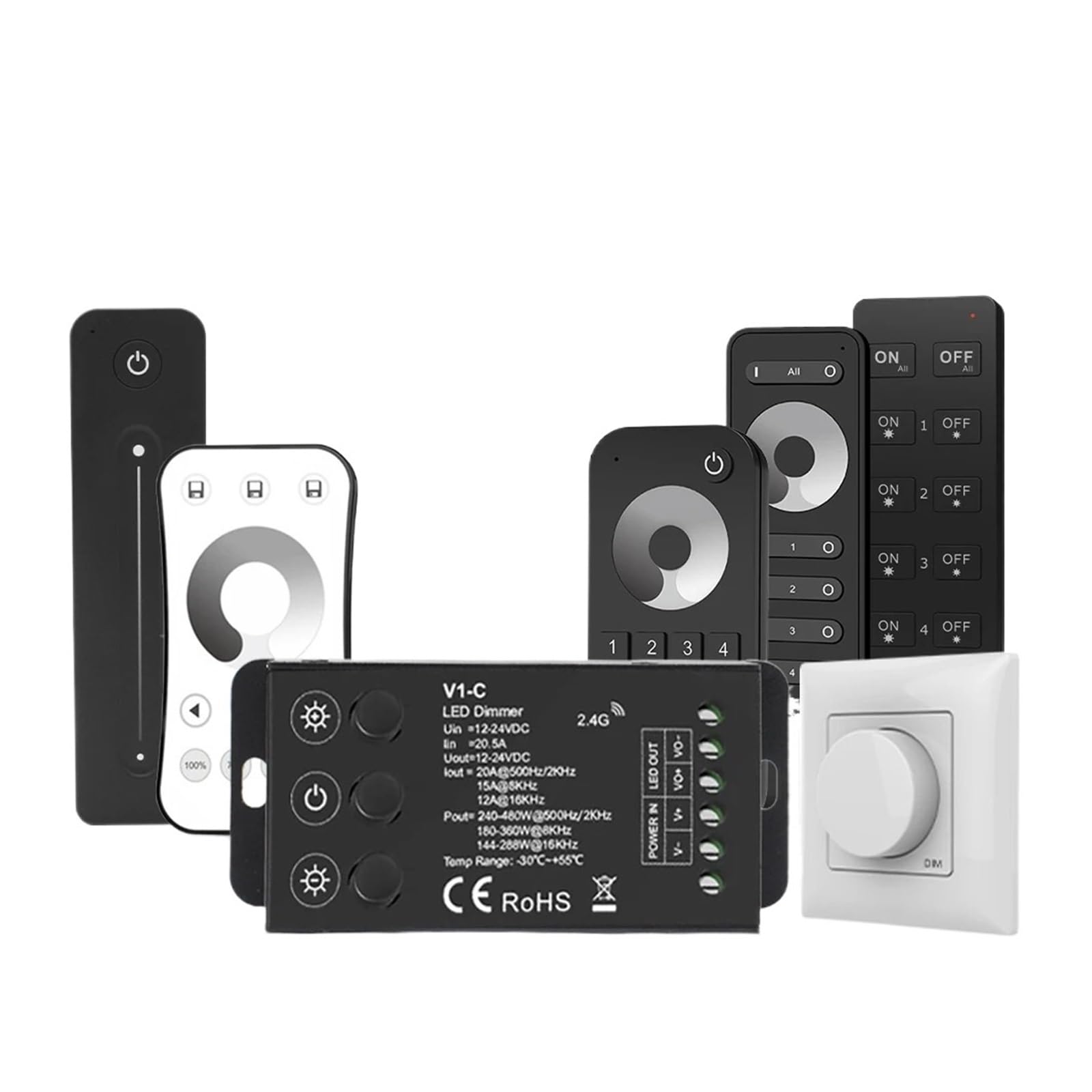V1-C LED-Dimmer, 12 V, 24 V, PWM-Frequenz einstellbar, 2,4 G RF, Touch-Fernbedienung, einfarbige LED-Lichtleiste, 12-Volt-Dimmer(V1-C and R1 Set)