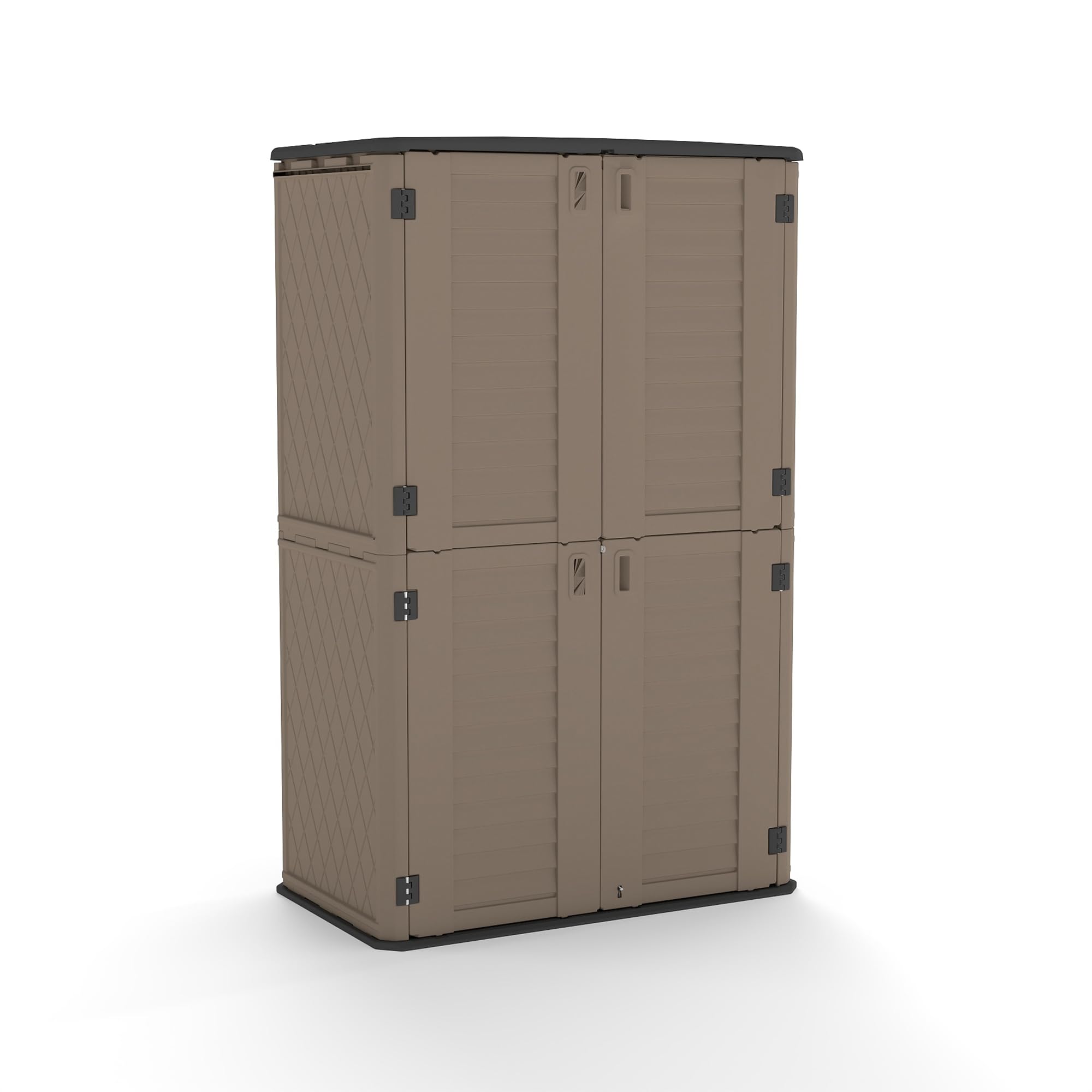 European Double-Door Outdoor Storage Shed in Brown, Sized 50x29x80 Inches - A Weatherproof Resin Cabinet for Vertical Storage Organization