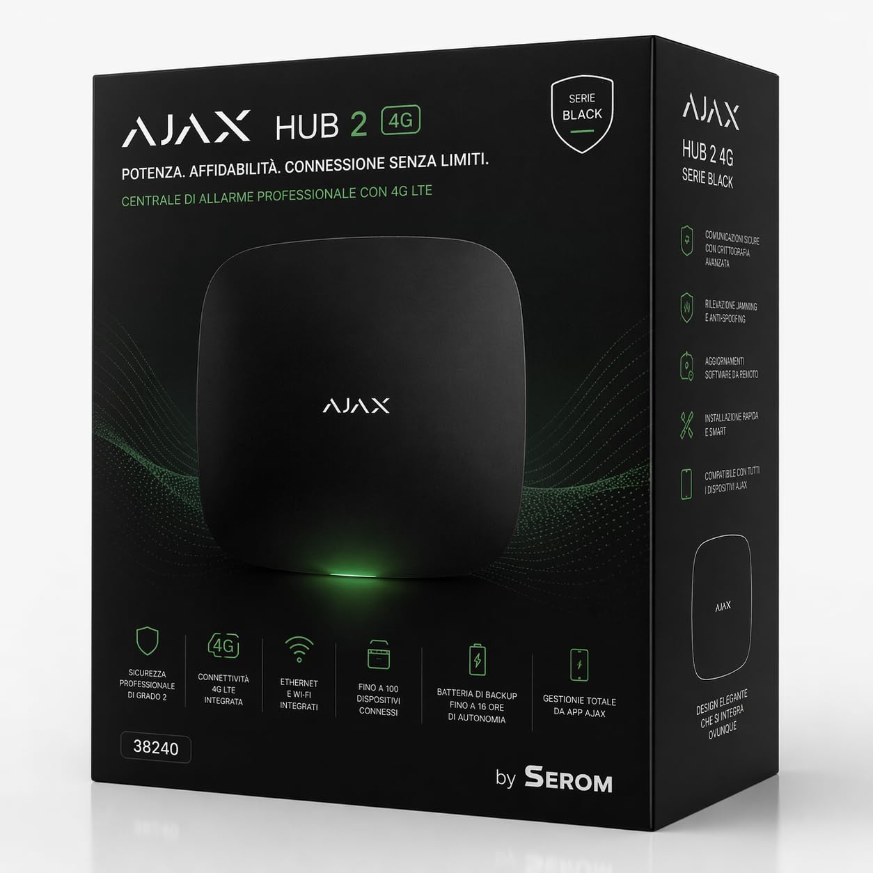 38240-Aiax Hub 2 4G - Unita' Centrale Lan + Dual 4G Nera