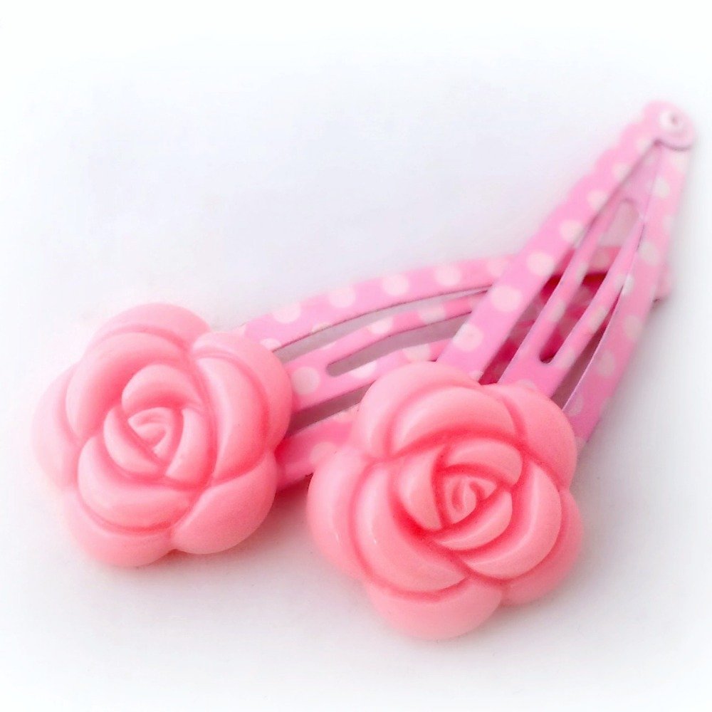 Pink rose polka dot hair clips Handmade Products