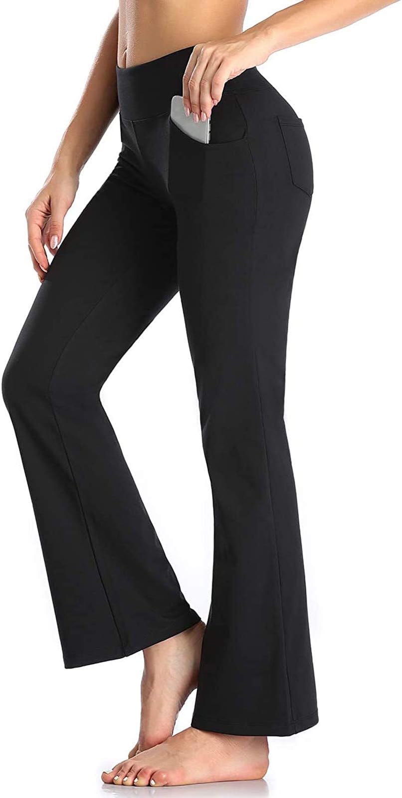 SHAOOP Women's Workout Gym Leggings Pure Color High Waist with Pocket Tummy Control Yoga Wide Leg Naked Feeling Pants