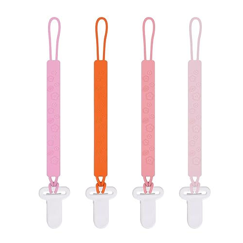 Miniatura 14 de Soporte de clip para chupete de silicona con diseño de una pieza para bebés, niños y niñas, paquete de 4 correas flexibles para paci, clips Binky,