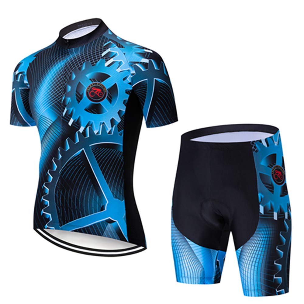 Shenshan Men's Summer Short Sleeve Cycling Set MTB Bike Clothing Bicycle Jerseys Shorts Suit Gear Team Blue XXXL