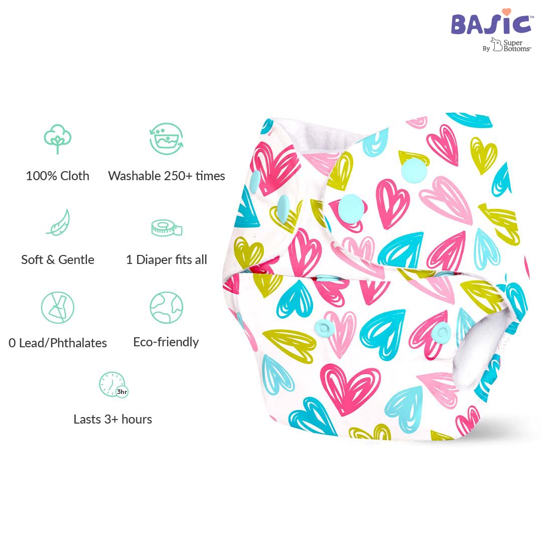 Superbottoms Basic Leakage-proof advanced cloth diapers for babies, High Absorbent 100% cotton 1 reusable diaper and 1 insert pad Combo Pack washable cloth diaper 3M -3Years Adjustable, Reduces Rash - Image 6 thumbnail