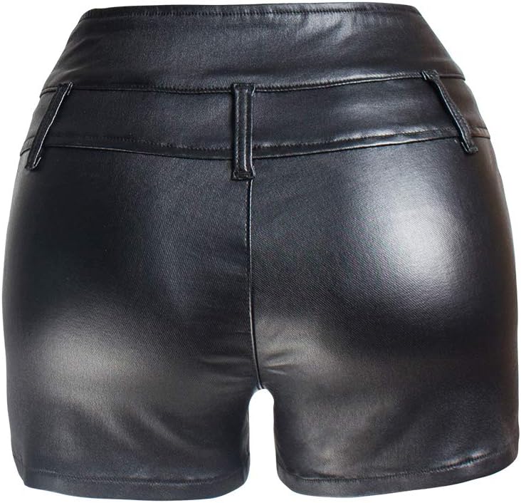 NASUN Womens Casual Faux Leather Shorts High Waist Stretch Disco PU Coated Shorts - Image 2