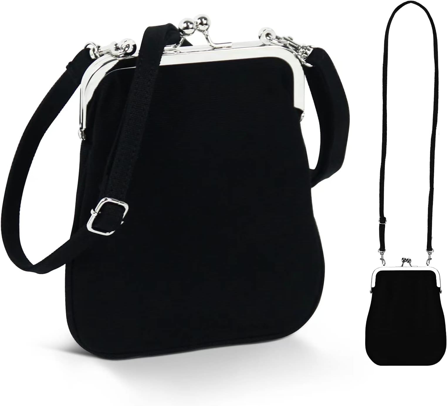VEAMORBlack Crossbody Purse For Women Small Canvas Crossbody Bag for Teen Girls Thread Wallet Cell Phone Purses Cross Body Shoulder Bag Travel Crossbody Sling Bags for Women