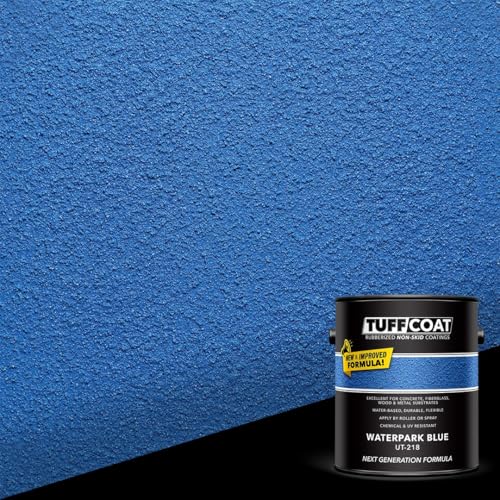 Image of Tuff Coat Medium Texture Rubberized Non-Skid Deck Coating - Textured Non-Slip Safety Surface for Pool Decks, Docks, Boat Ramps, Patios, Walkways & High-Traffic Areas (UT-218 Waterpark Blue-5-gallon)