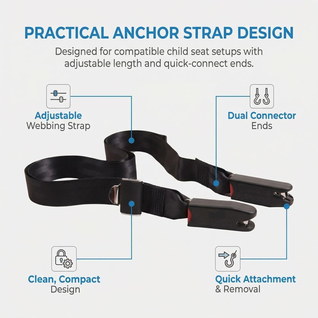 Adjustable ISOFIX Latch Fixing Strap Pads with Dual Hooks, Mounting Attachment Fixing Straps for Kids Seat Compatible Vehicle Anchor Points