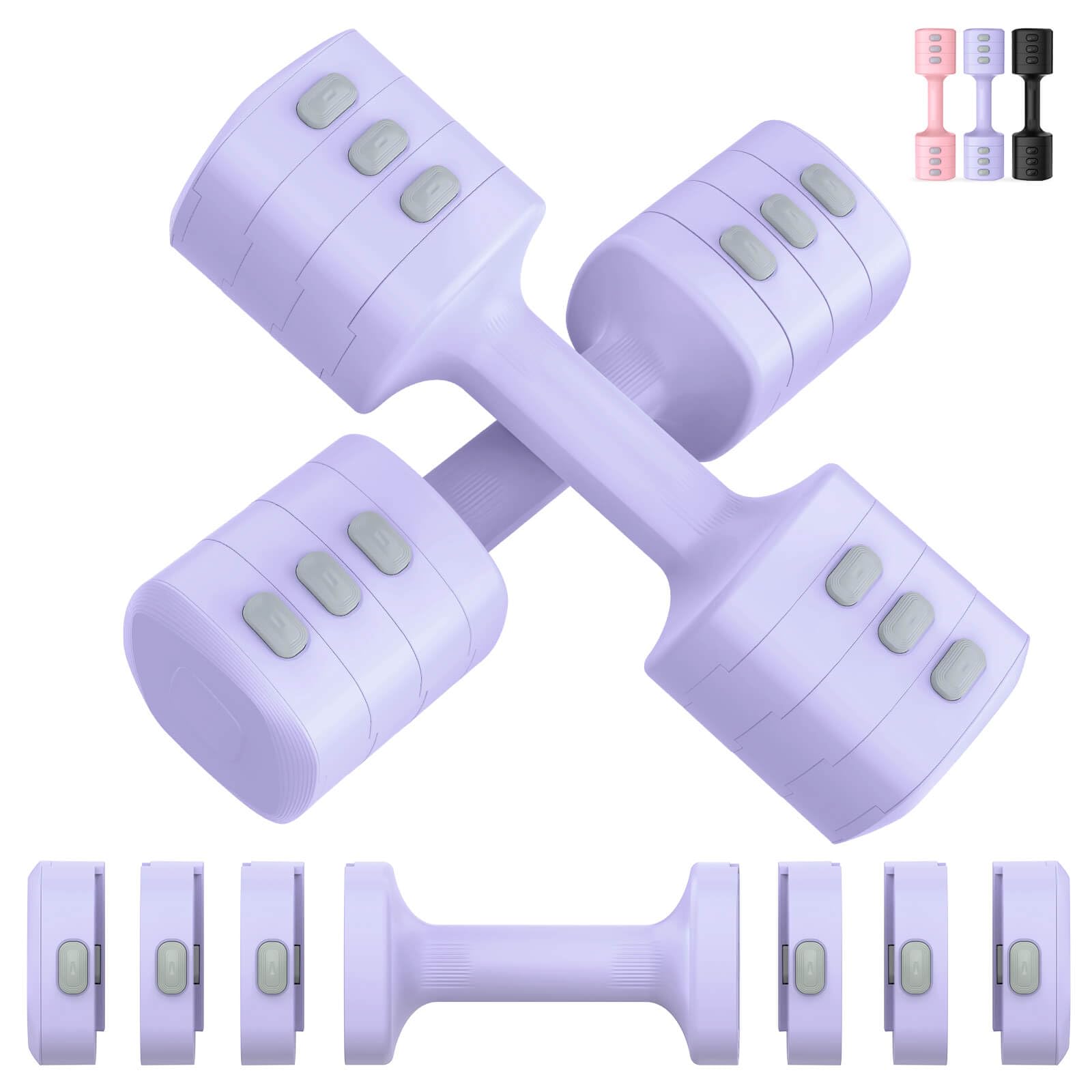 Tepemccu 4-in-1 Adjustable Dumbbell Set, 5kg (11lb) Weights Dumbbells Set Each 1/1.5/2/2.5kg(2.2/3.3/4.4/5.5lb), Portable Hand Weights for Women Home Gym Fitness (Purple)