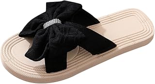 UJSQNDG Slip On Beach Sandals,Womens Summer Open Toe Flat Sliders Ladies Bowknot Strap Indoor Outdoor Non-Slip Slippers