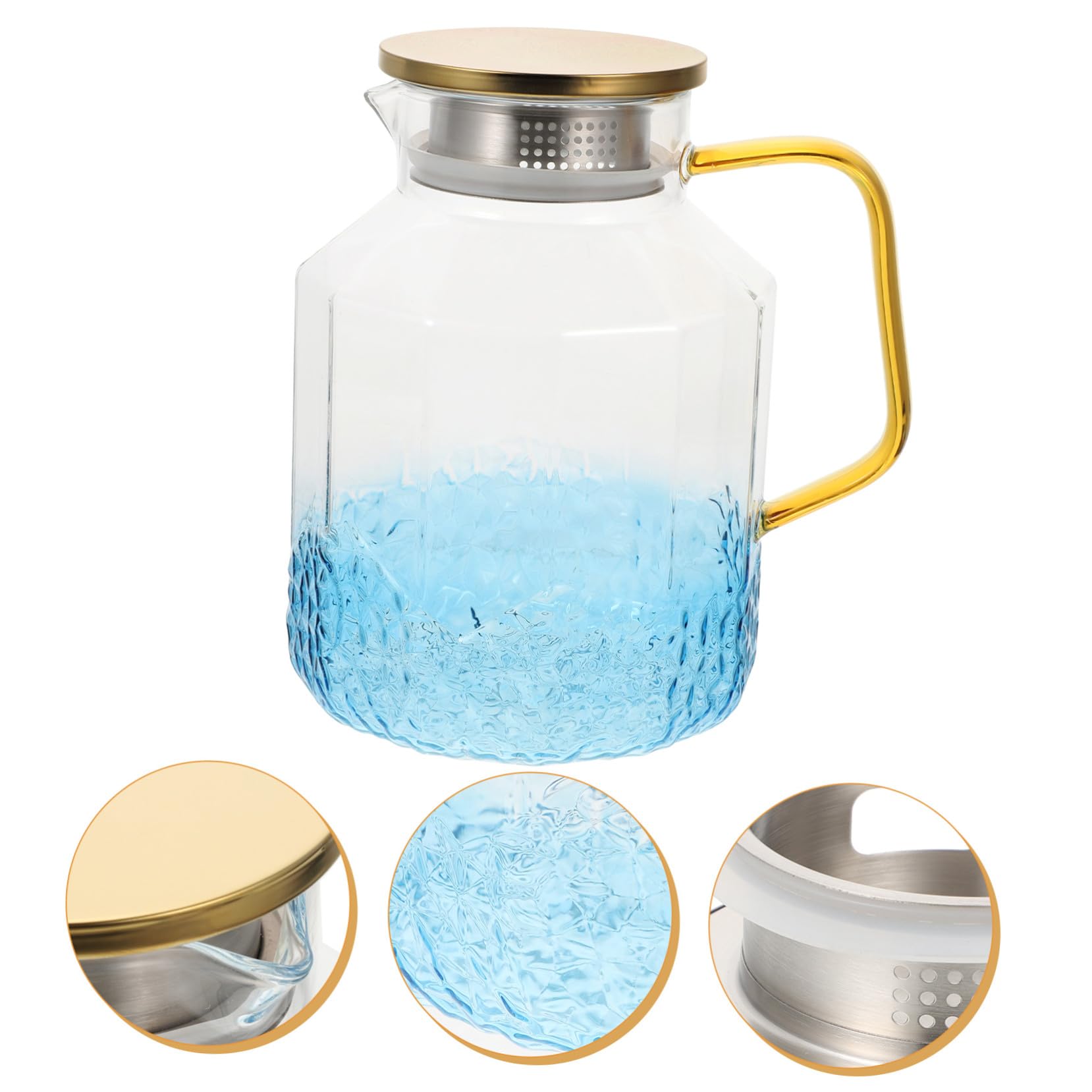 Jarra de Agua de Vidrio 1800ml con Tapa, Azul, de Uso Doméstico