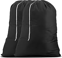 Handy Laundry XL Nylon Laundry Bags Pack of 2 - Extra Large Capacity Holds 3 Loads, Locking Drawstring, Heavy Duty Machine Washable Black