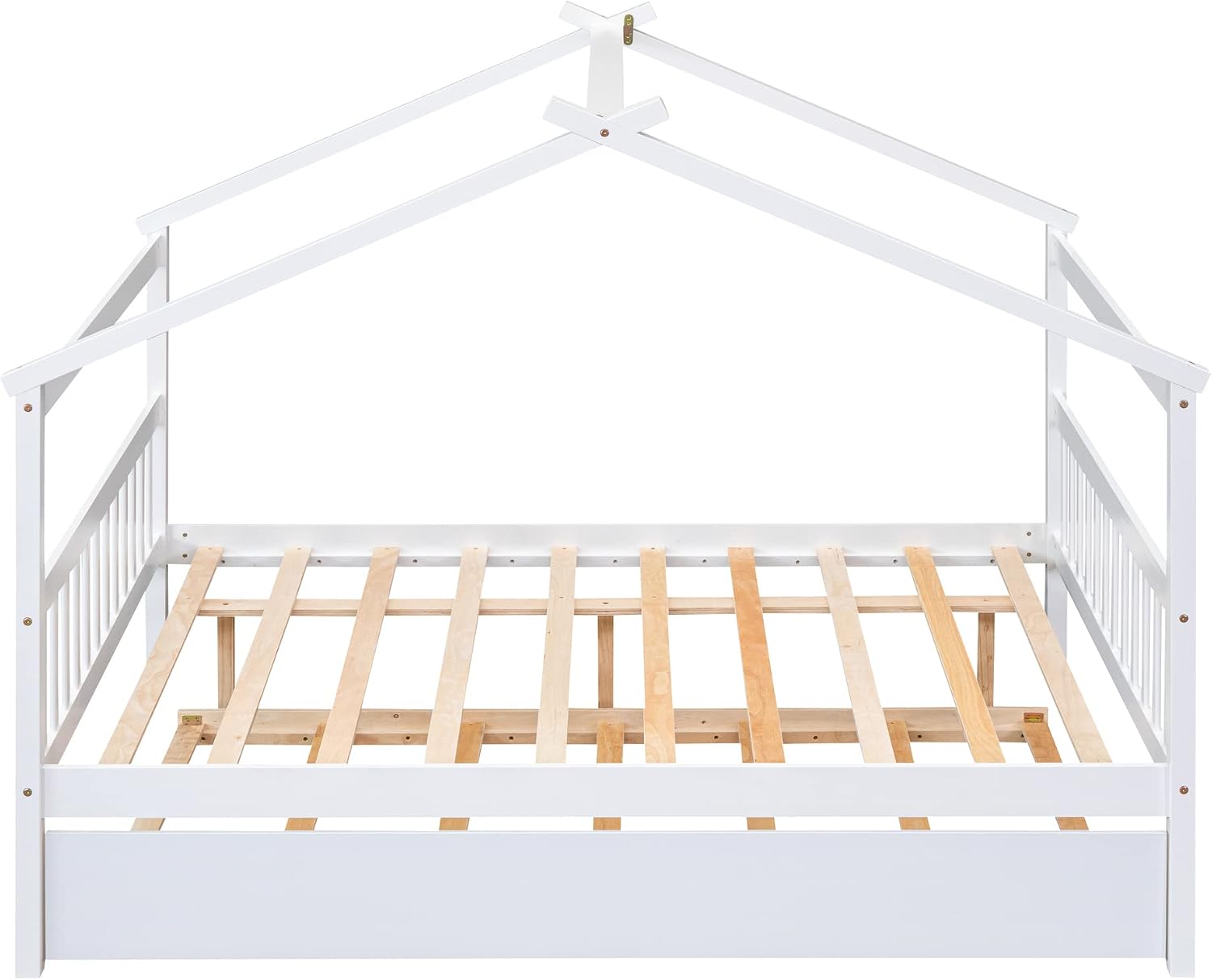 Bellemave Full Size House Bed with Trundle, Playhouse Bed Wooden Montessori Bed with Roof for Boys Girls Teens, White