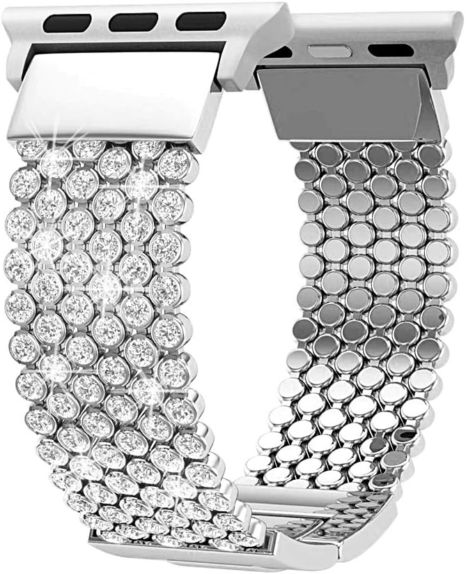 Compatible with Apple Watch Band 44mm 40mm Series 4 5 42mm 38mm Series 3 2 1 Women Girls iWatch Bands, Soaos Crystal Rhinestone Replacement Strap, Mesh Chain Jewelry Wristband (44mm 42mm Silver)