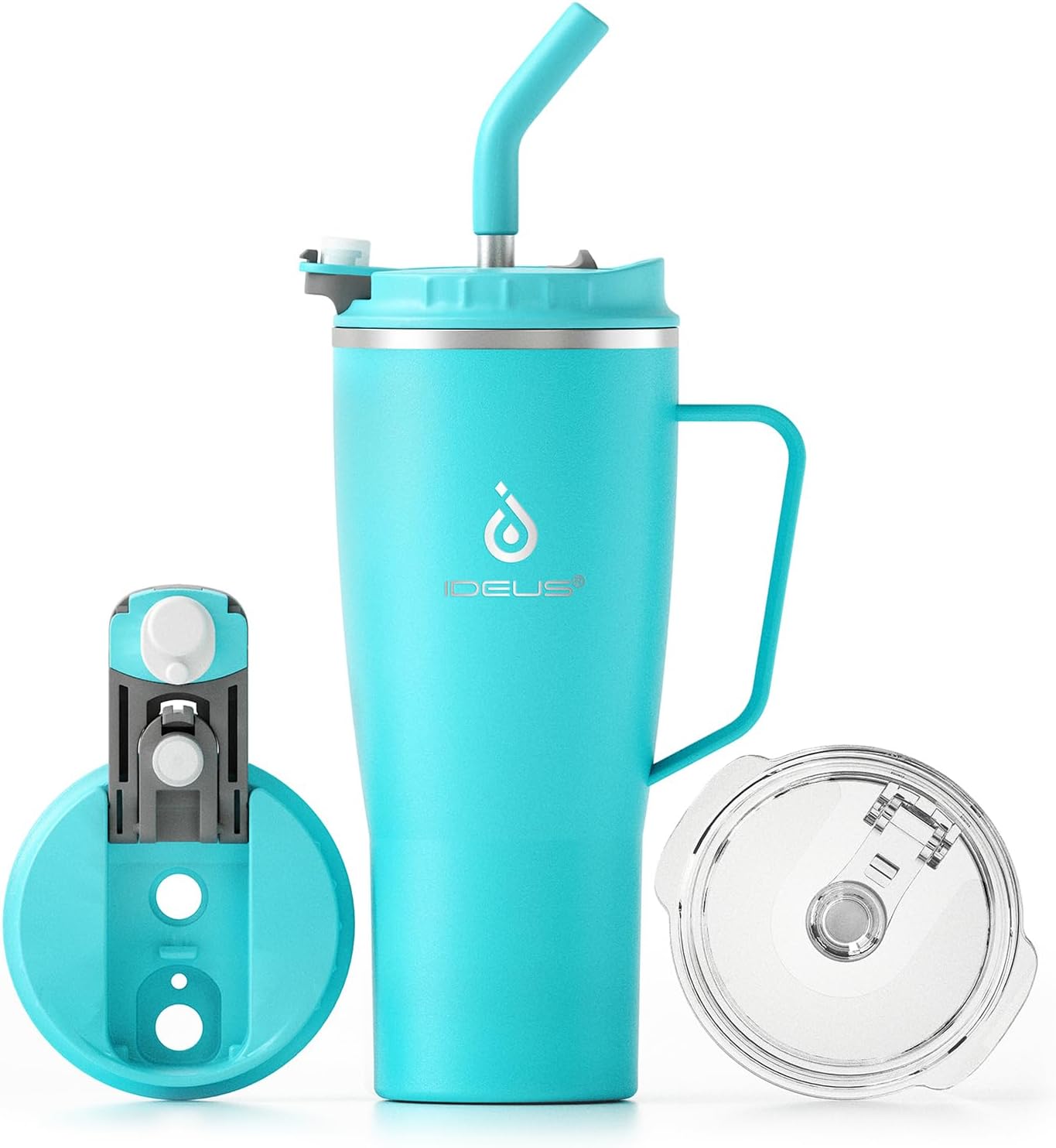 Ideus 32 oz Tumbler with Handle and Straw, Vacuum Insulated Stainless Steel Travel Mug, 100% Leakproof, Cup Holder Friendly, Sky Blue