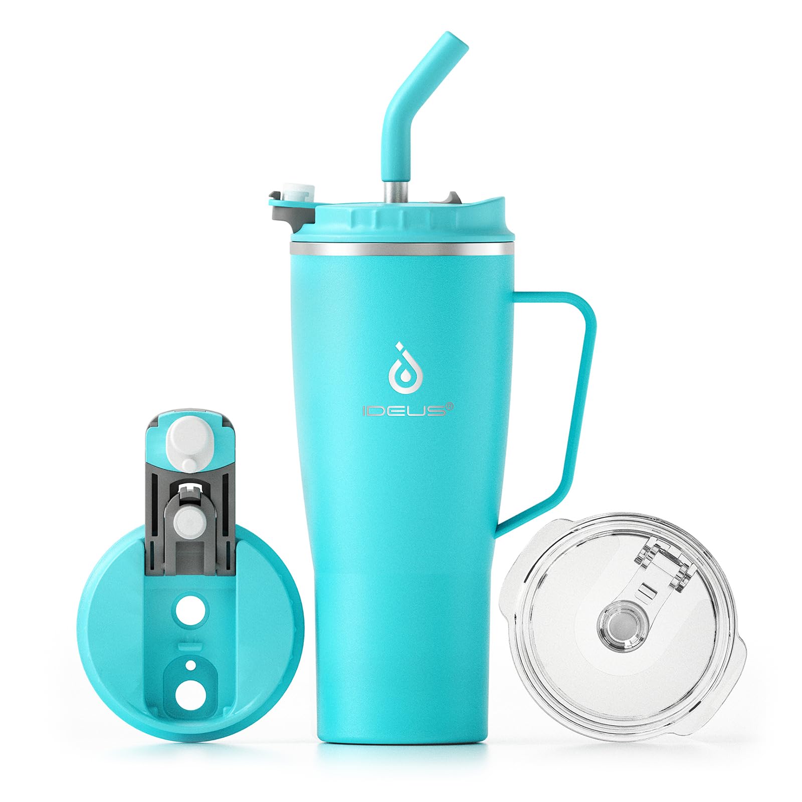 Ideus 32 oz Tumbler with Handle and Straw, Vacuum Insulated Stainless Steel Travel Mug, 100% Leakproof, Cup Holder Friendly, Sky Blue