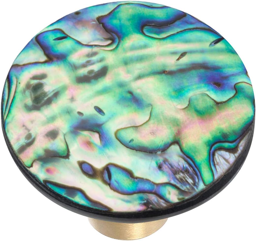 Rockcloud Round Colorful Abalone Shell Drawer Knobs with Copper Base Handmade Pulls Handle for Cabinet Wardrode Furniture Decorative Knob, Pack of 2