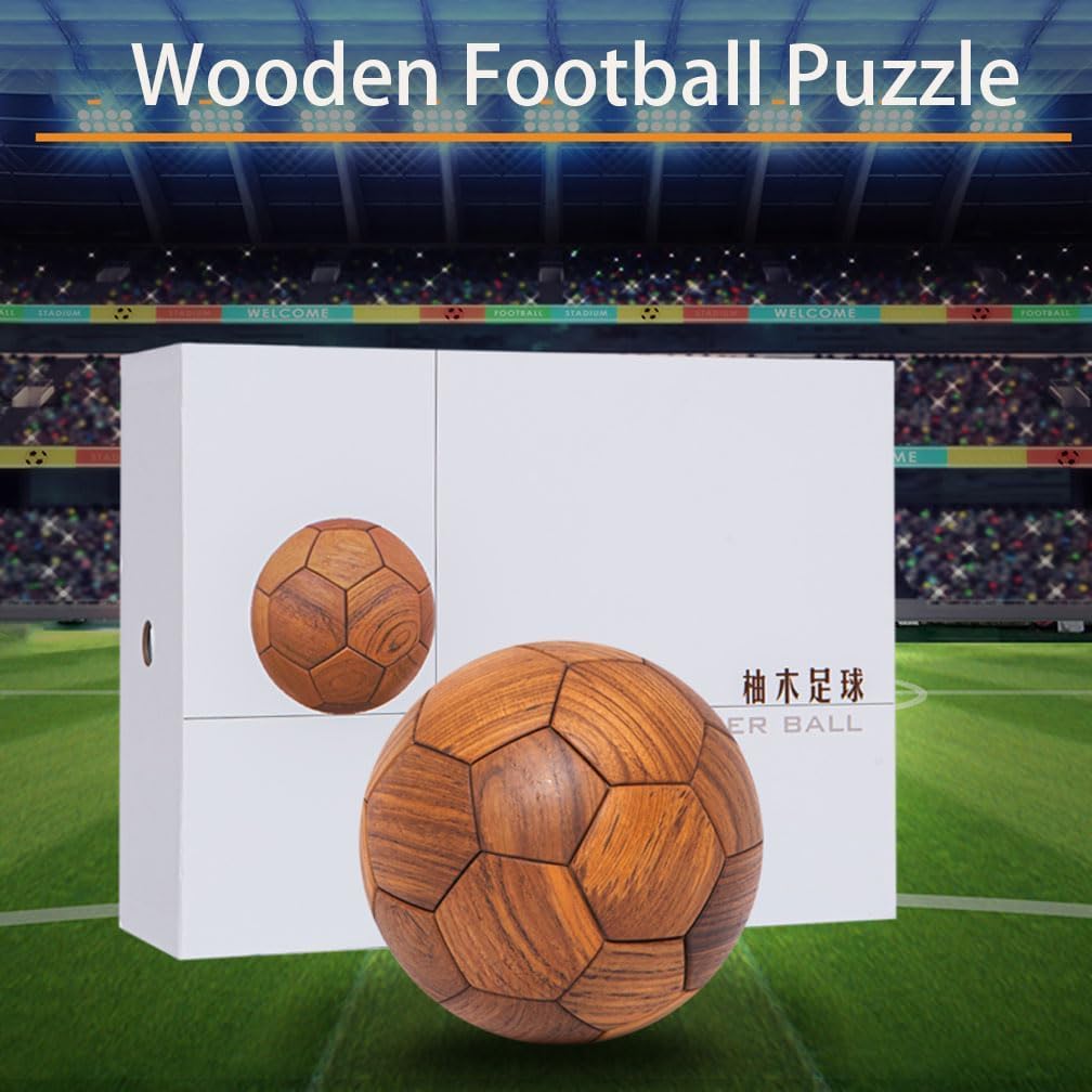 3D Wooden Soccer Building Block Set Puzzle, Handmade 3D Educational Toys Gift for Kids, World Cup Souvenirs, Luxury Home Decoration Ball Ornaments - Solid Teakwood