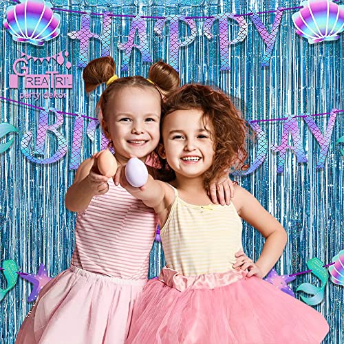 Blue Tinsel Curtain Party Backdrop - Greatril Foil Curtain Party Decor Photo Streamers Backdrop For Birthday/Baby Shower/Mermaid/Under The Sea/Ocean/Frozen Party Decorations - 1M X 2.5M - Pack Of 2 #TOP4