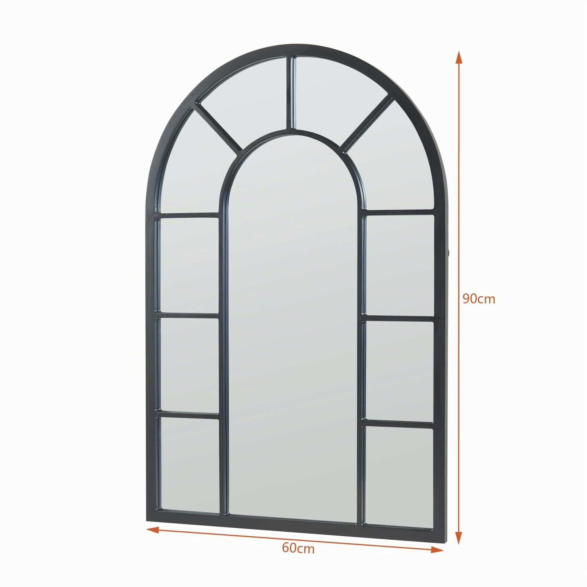 [en.casa] Specchio da Parete 90 x 60 cm Specchio da Bagno Camera da Letto Cornice da Linea Doppia Forma Arcuata in MDF Nero