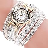 Armbandmaterial: Kunstleder Mingfa.y Strass-Quarz-Armbanduhr im Vintage-Stil, mehrschichtiges Charm-Armband für Frauen und Mädchen (weiß)