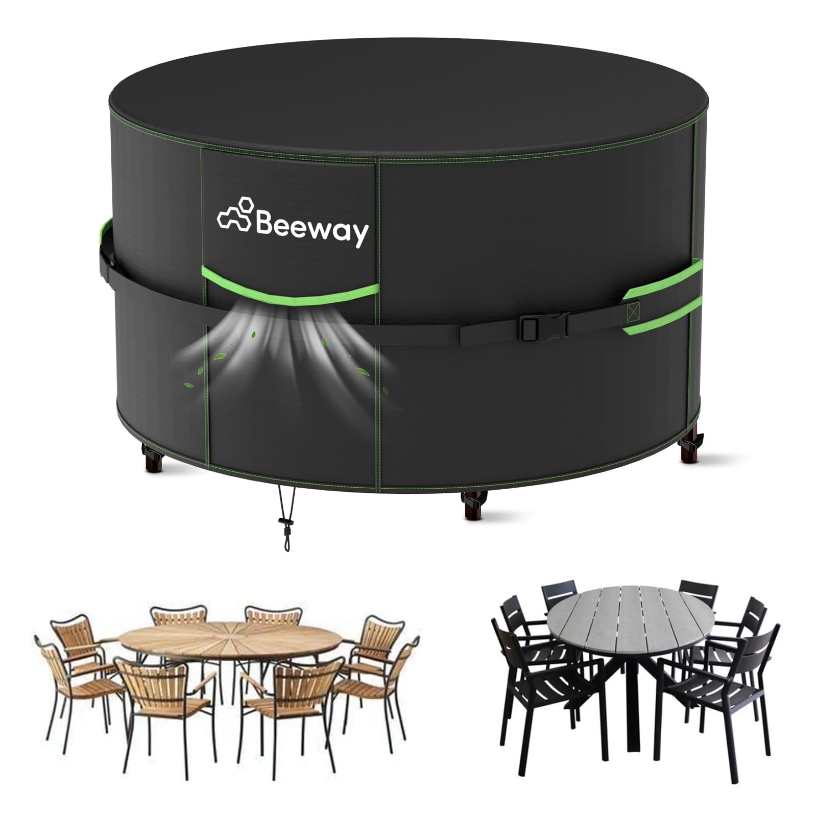 BEEWAY Garden Furniture Cover With Air Vent, Waterproof Patio Rattan Sofa Table Chair Set Cover - 420D Oxford Fabric, Windproof - Φ230x102cm — image 1