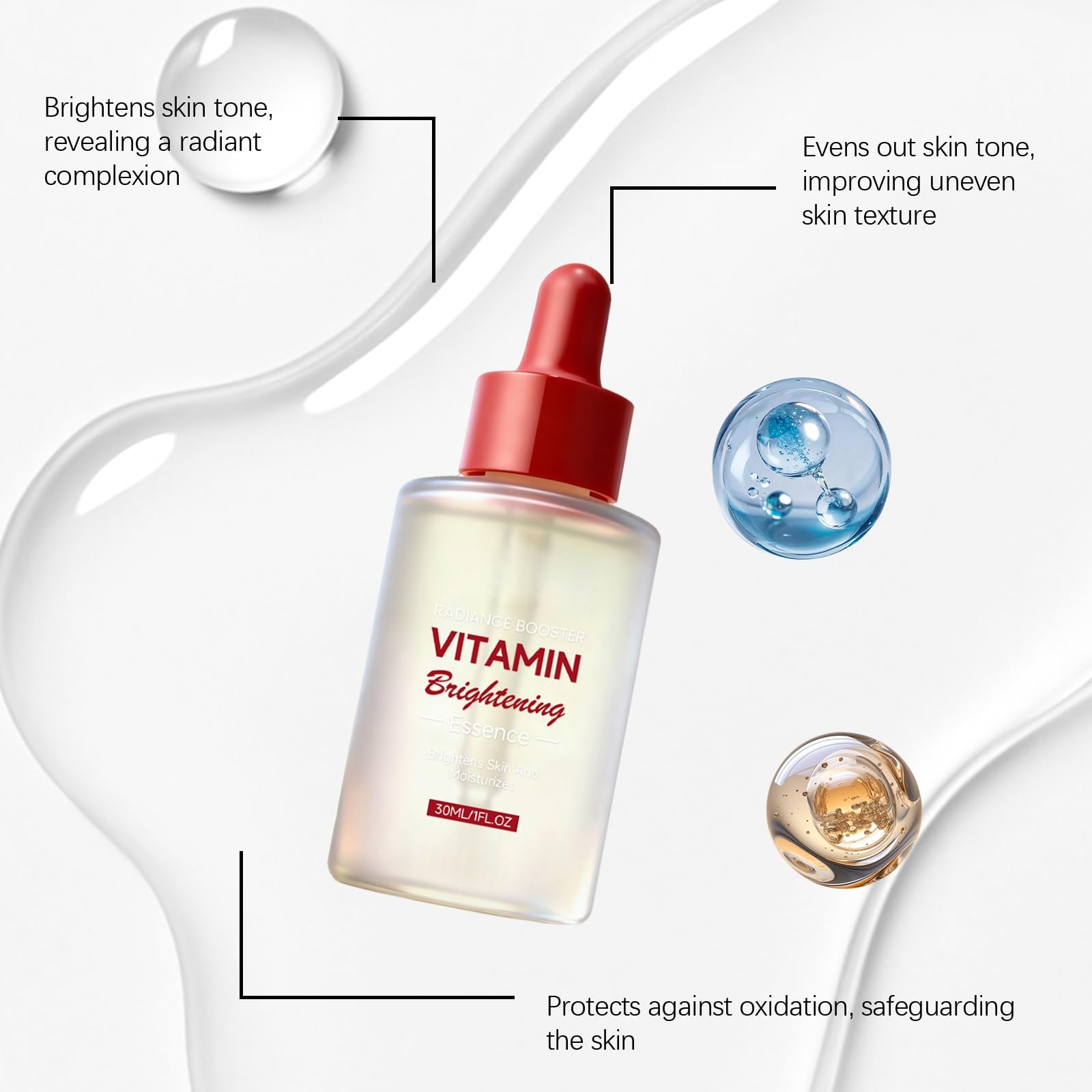 Serum z witaminą C do twarzy - Serum przeciwstarzeniowe stymulujące kolagen i elastyczność - Korektor brązowych plam z kwasem hialuronowym i witaminą E - rozjaśnia i liftuje (12 szt.)