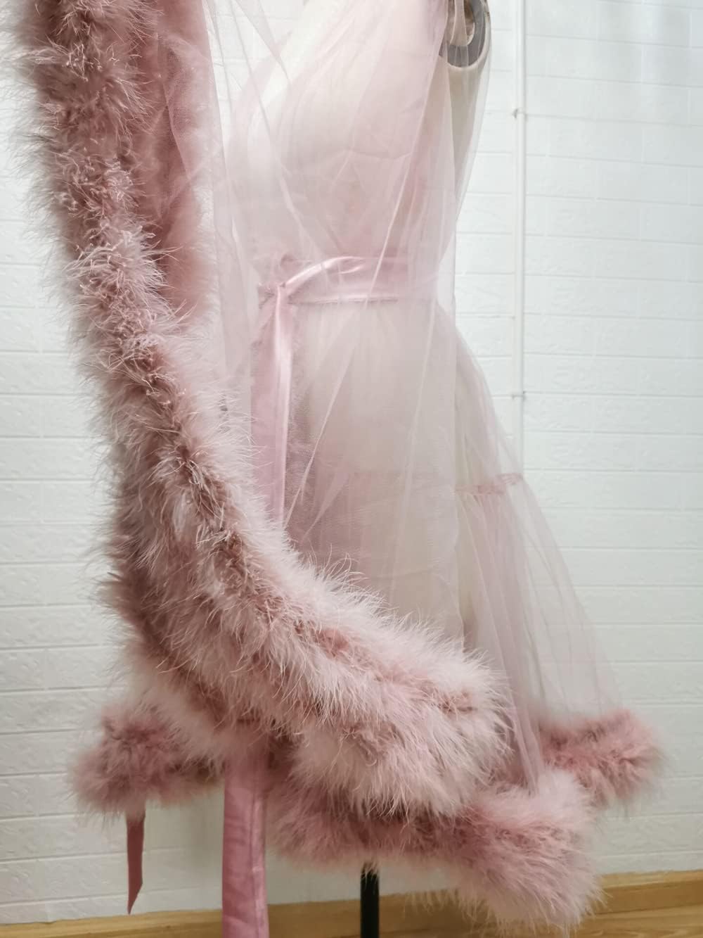 Tulle Feathers Robe Sexy Lingerie Maternity Photoshoot Nightgown Sheer Bridal Wedding Gowns Black XL