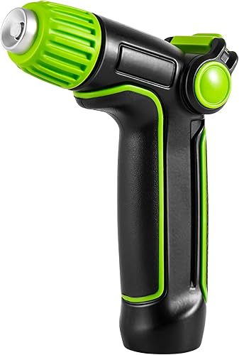 Boquilla de manguera de jardín con alta presión, boquilla de manguera de alta presión de metal 100% resistente con 4 patrones de pulverización,