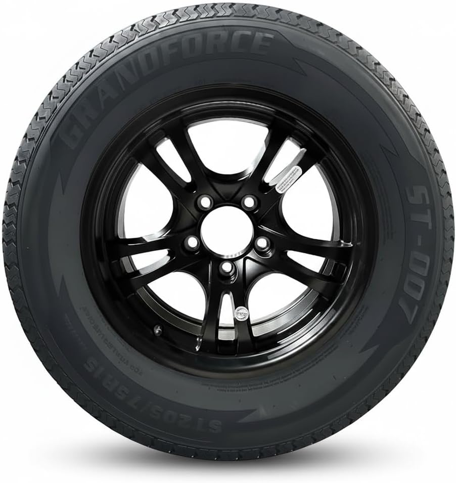 1PCS GRANDFORCE GF007 Trailer Tires ST205/75R15 8PR on 15x5 5x4.5 Black Matt Wheel