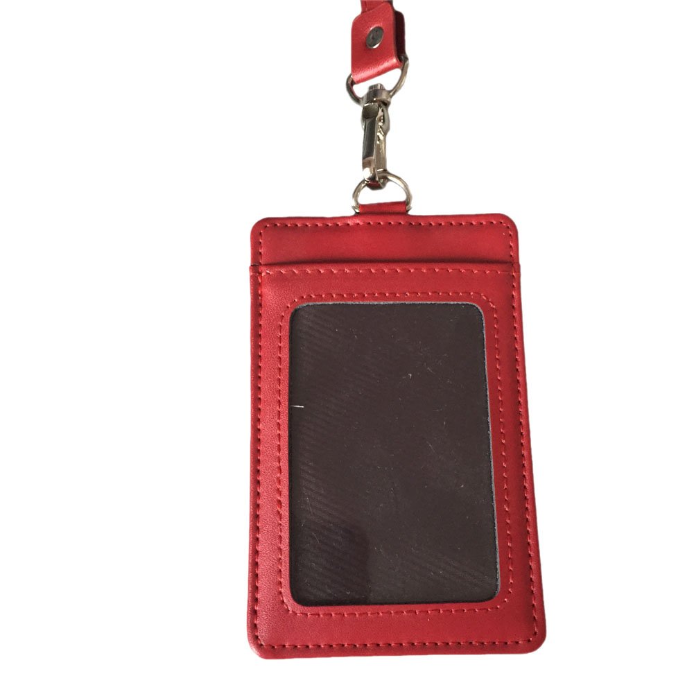 Aiklin Unisex Leather Neck Wallet ID Badge Holder with Neck Strap (Red)
