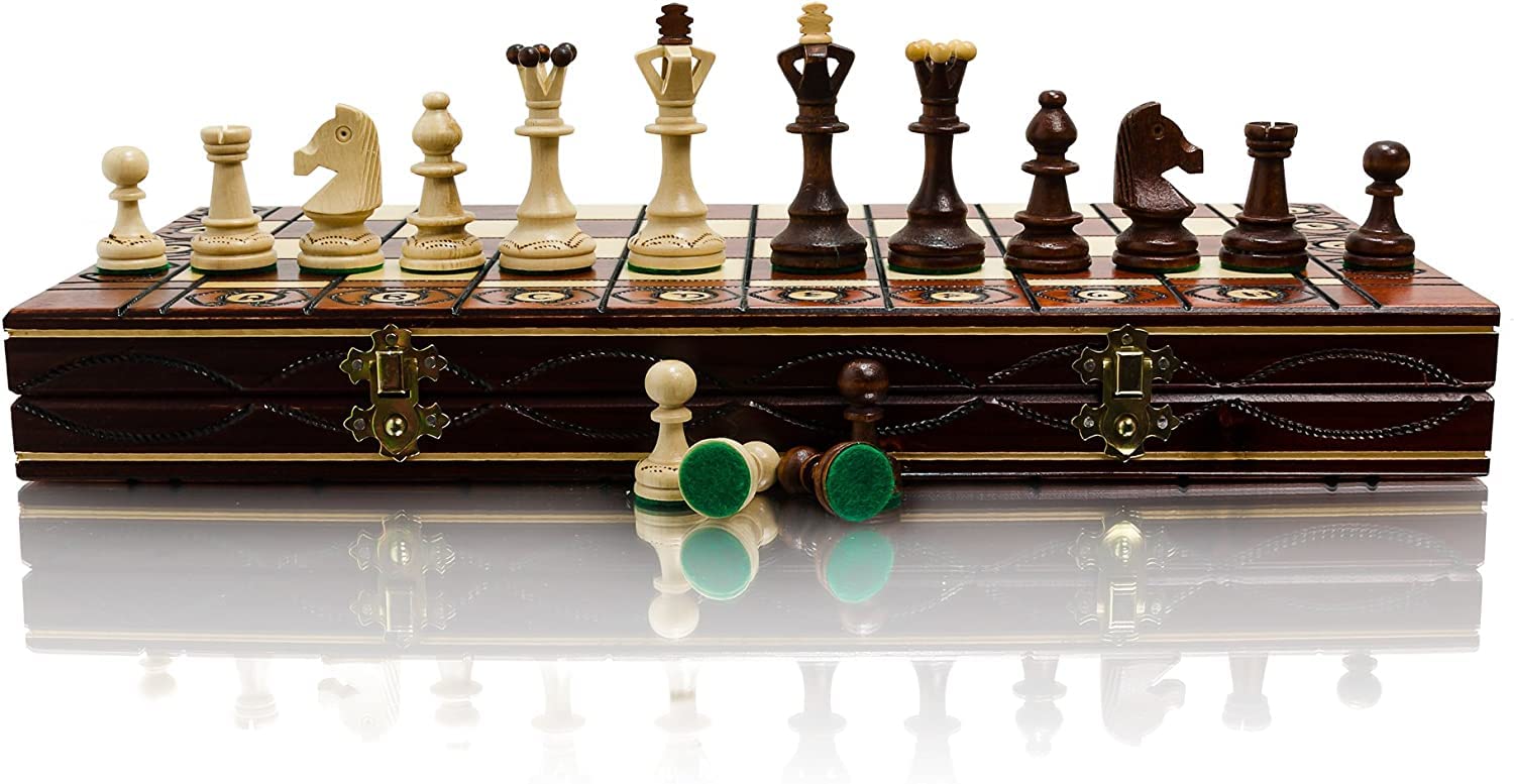 Master of Chess Scacchiera in Legno “SENATOR” 41 cm - Fatto a Mano Grandi Scacchiera Portatile - Set di Scacchi Pieghevoli per Bambini e Adulti - Ornamenti Bruciati