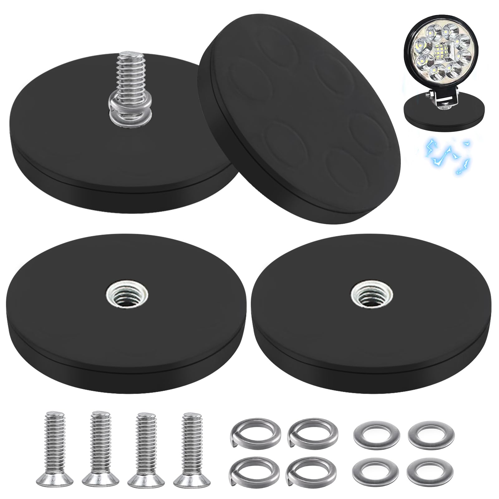 4 magneti al neodimio gommati Ø 66 mm, magnete con filettatura al neodimio 17 kg, magneti rotondi in gomma con filettatura esterna M6, magneti gommati, per veicoli e apparecchi