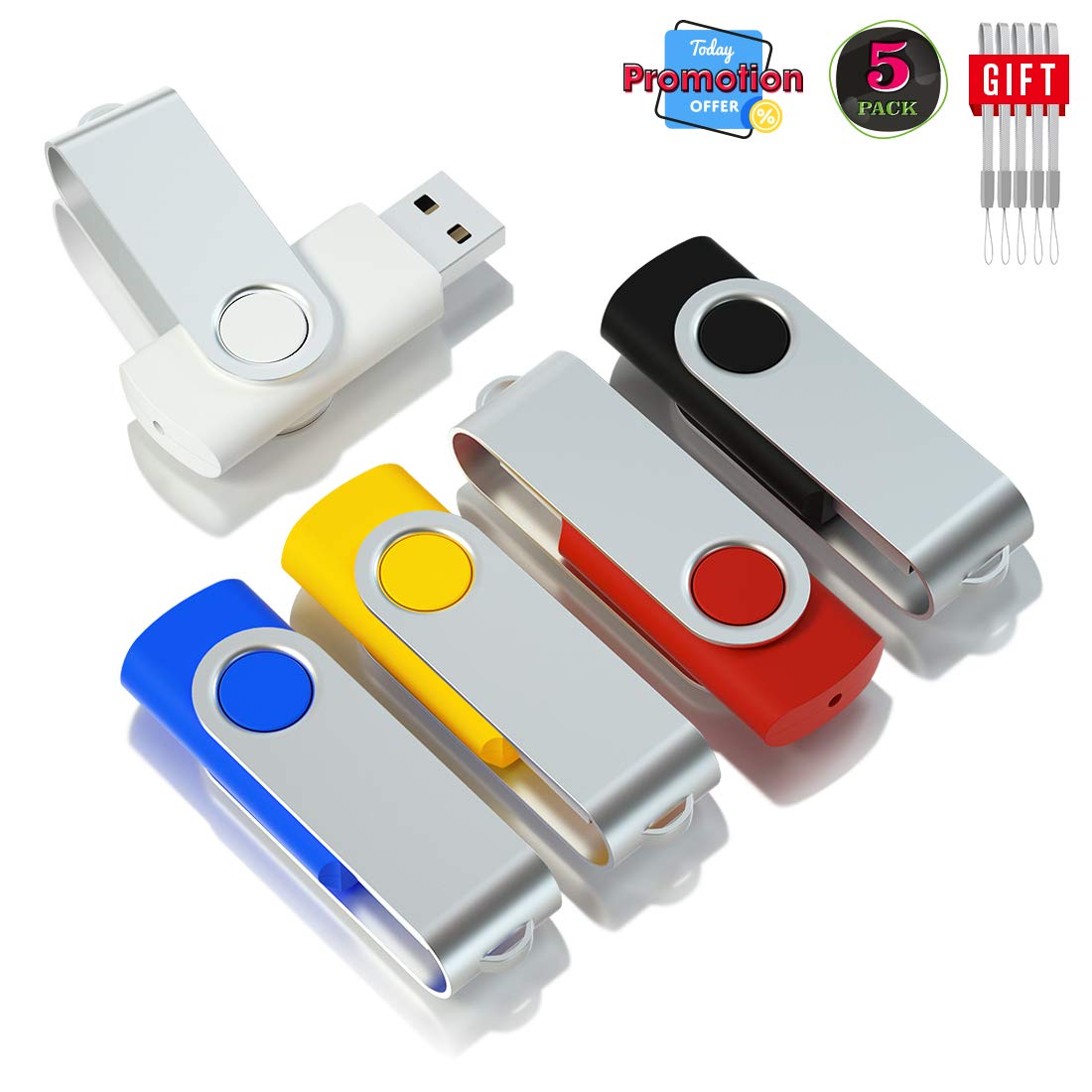 Meinami bulk wholesale USB drives 2.0 flash drives 5pack 16GB thumb USB drive multicolored 5pcs memory stick U disk with LED light for storage files, photo, video,music