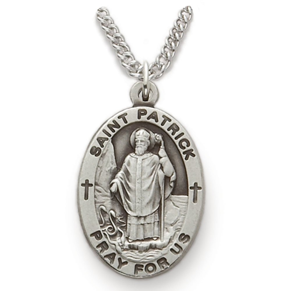 TrueFaithJewelrySterling Silver Oval Saint Patrick Patron of Irishmen Medal, 7/8 Inch