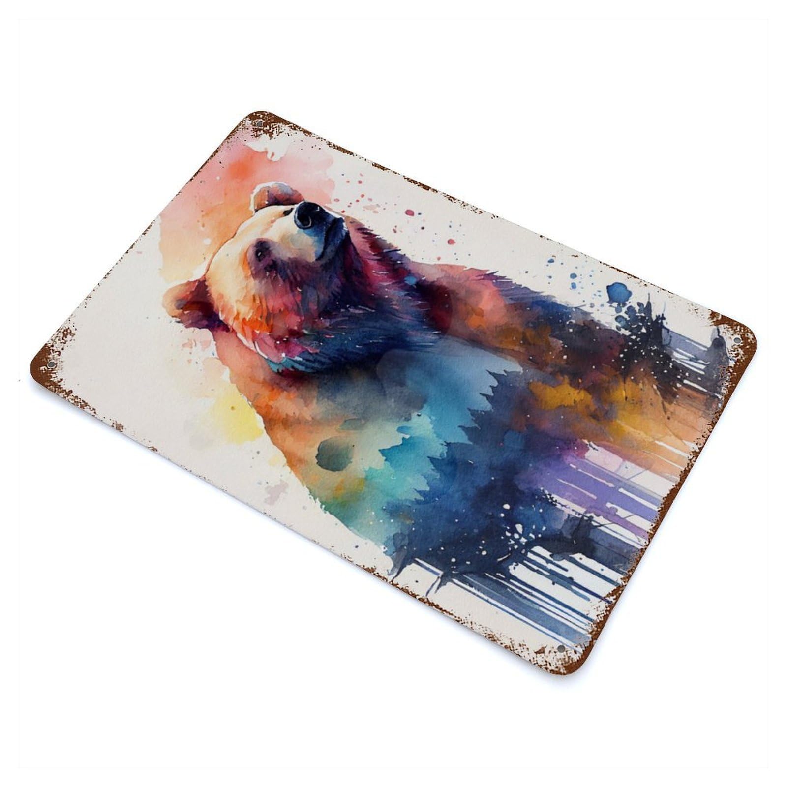 Bear Watercolor Retro Metal Sign 11.8"x7.9", for Pub, Kitchen And Man Cave Decor, Retro Wall Decor