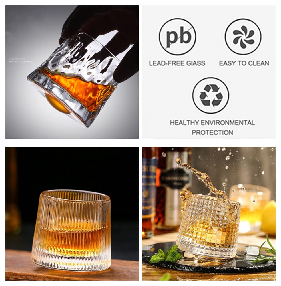 NatureMan Bicchieri da whisky in cristallo, 5 OZ Set di 3 bicchieri a rotazione in stile vintage, per bere bourbon, scotch, cocktail, cognac, tequila, bicchieri da bar trasparenti