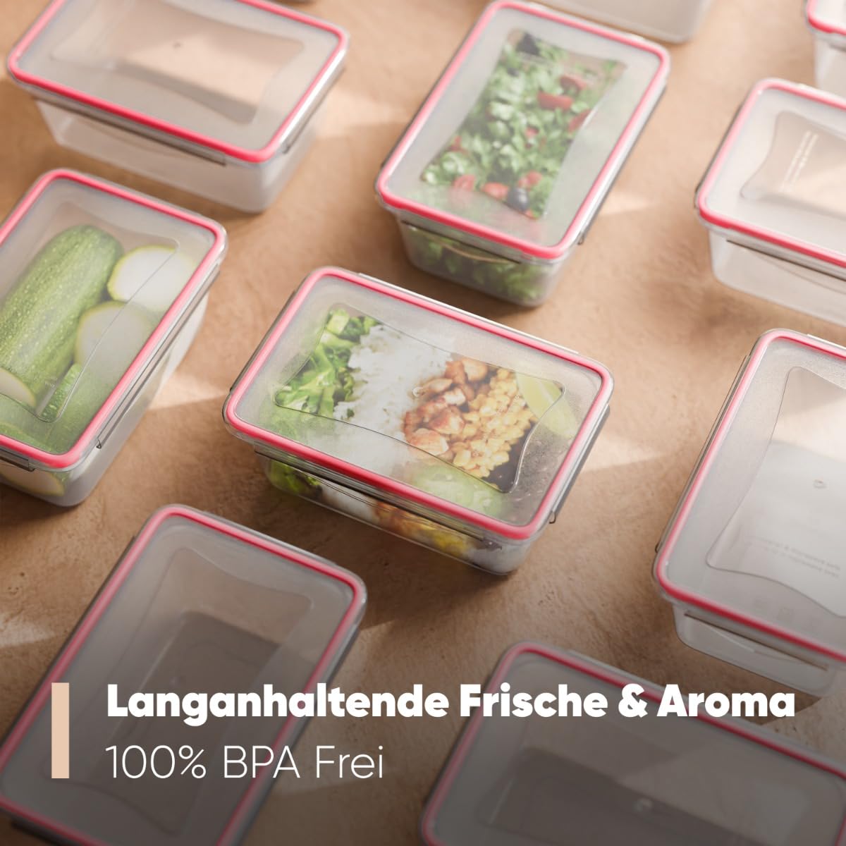 Set of 7 Plastic Food Storage Containers with Lids, 100% Leak-Proof, Meal Prep Boxes with Lid, Storage Containers Suitable for Dishwasher, Microwave and Freezer C-FHD 4008 K