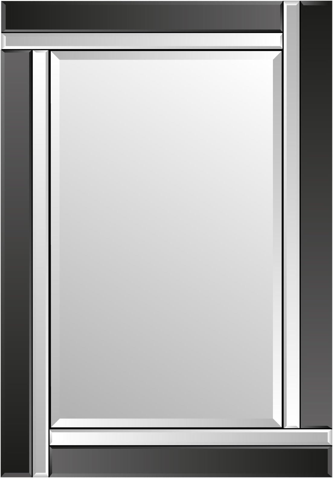 Large Modern Art Deco Rectangular Bevelled Glass Wall Mirrors, Black, 120 x 80 cm