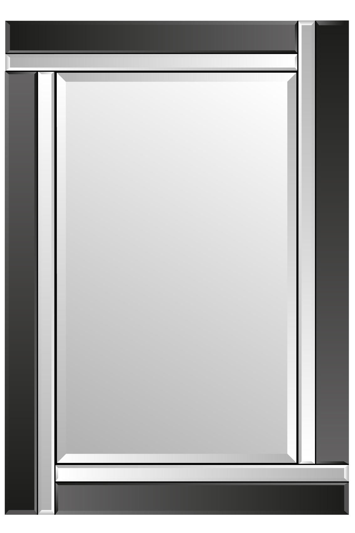 Large Modern Art Deco Rectangular Bevelled Glass Wall Mirrors, Black, 120 x 80 cm