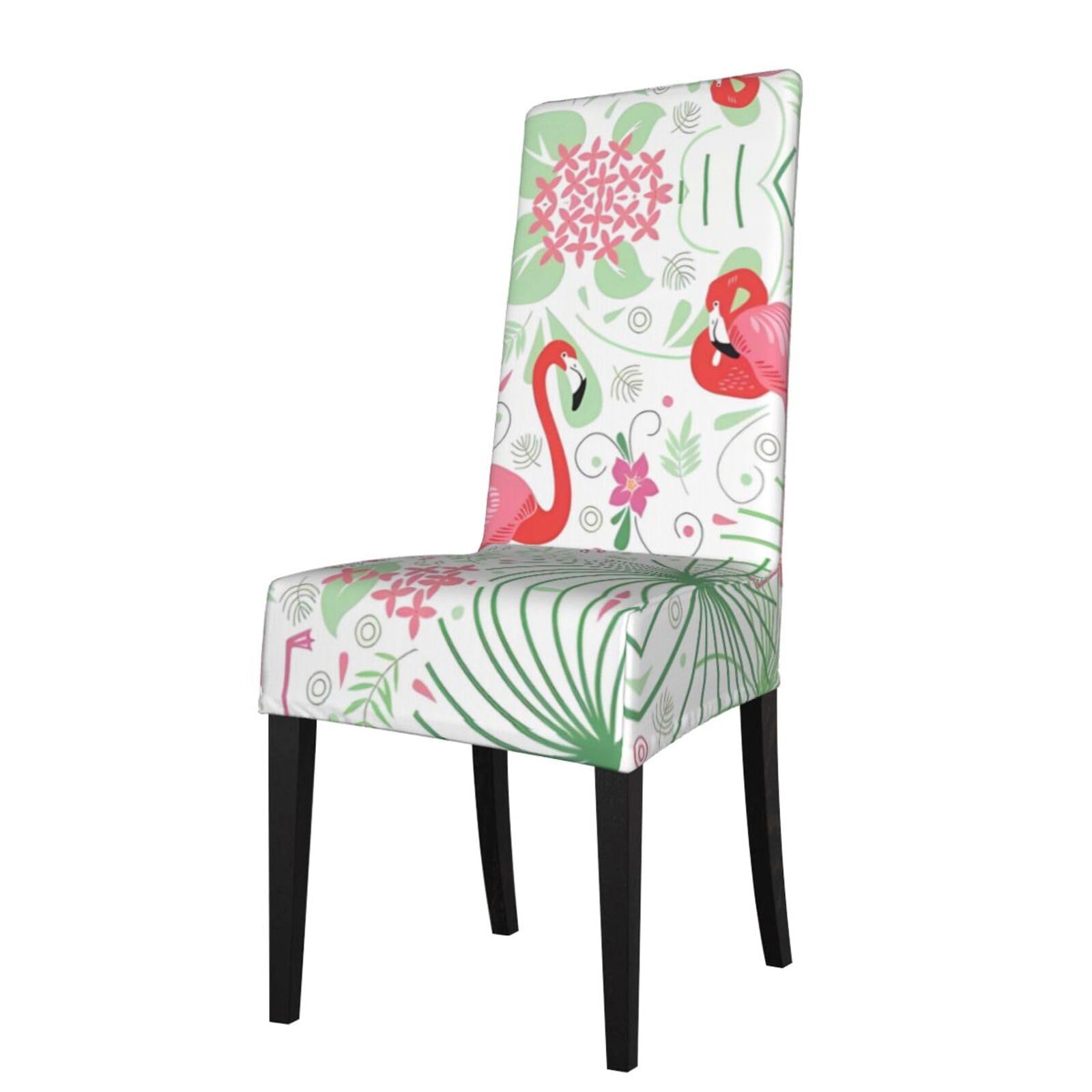 YYHWHJDE Floral Flamingo Botany Prints Dining Chair Throw Covers – Stretchy & Wrinkle-Resistant Protector for Most Kitchen Chairs – Quick Refresh for Old Furniture