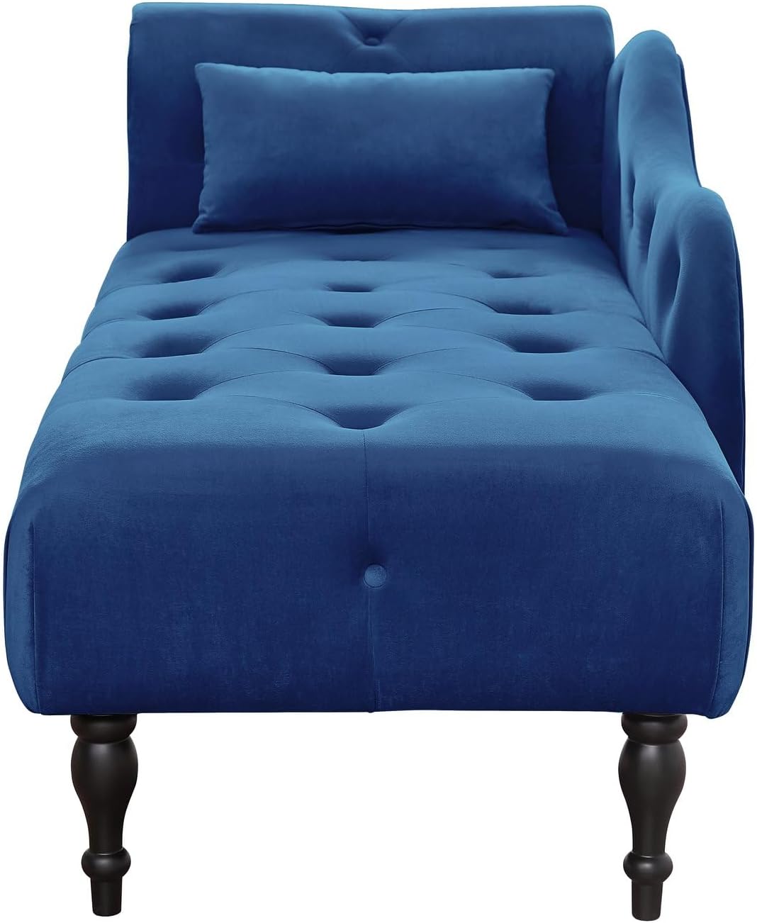 Elegant Velvet Chaise Lounger with Tufted Buttons & Solid Wood Legs - Lounge Chair for Living Room, Reading Room, Bedroom, Blue