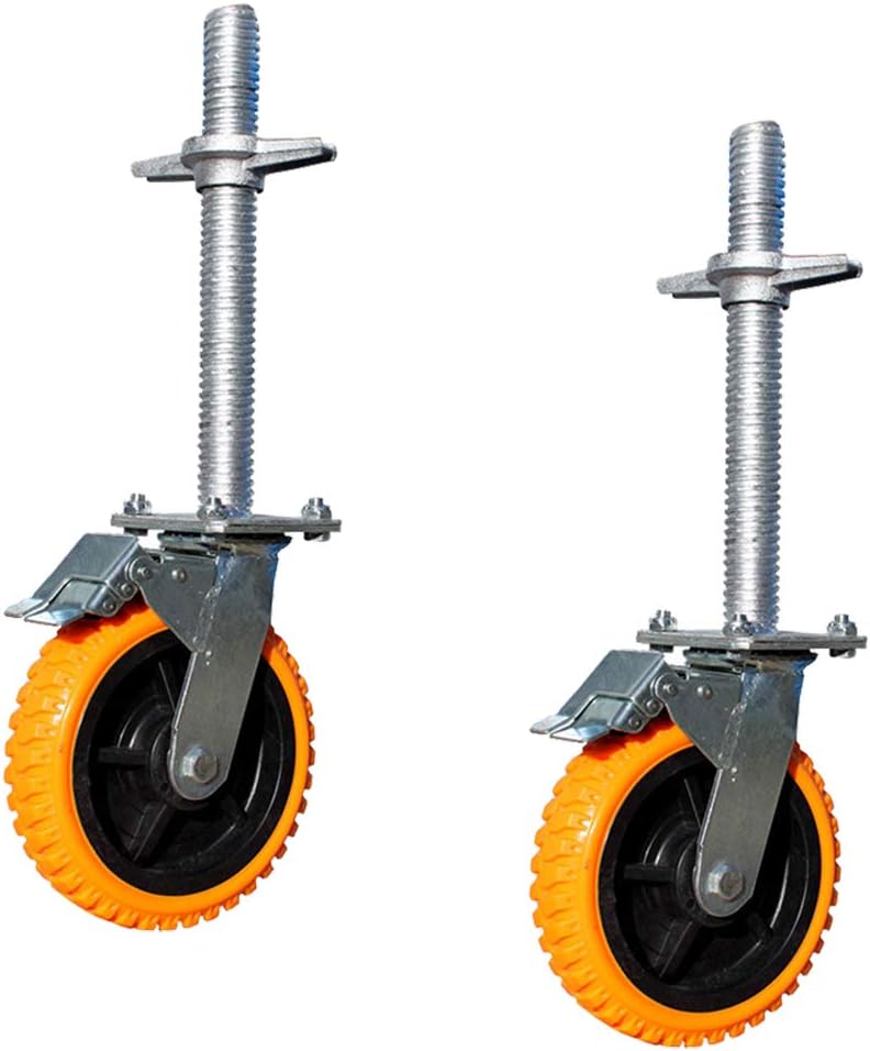 Caster Polyurethane Swivel Caster with Brakes 6-Inch Mobile Scaffolding Caster,8-Inch Heavy-Duty Casters Load 800kg Replacement Wheels 2 Pieces