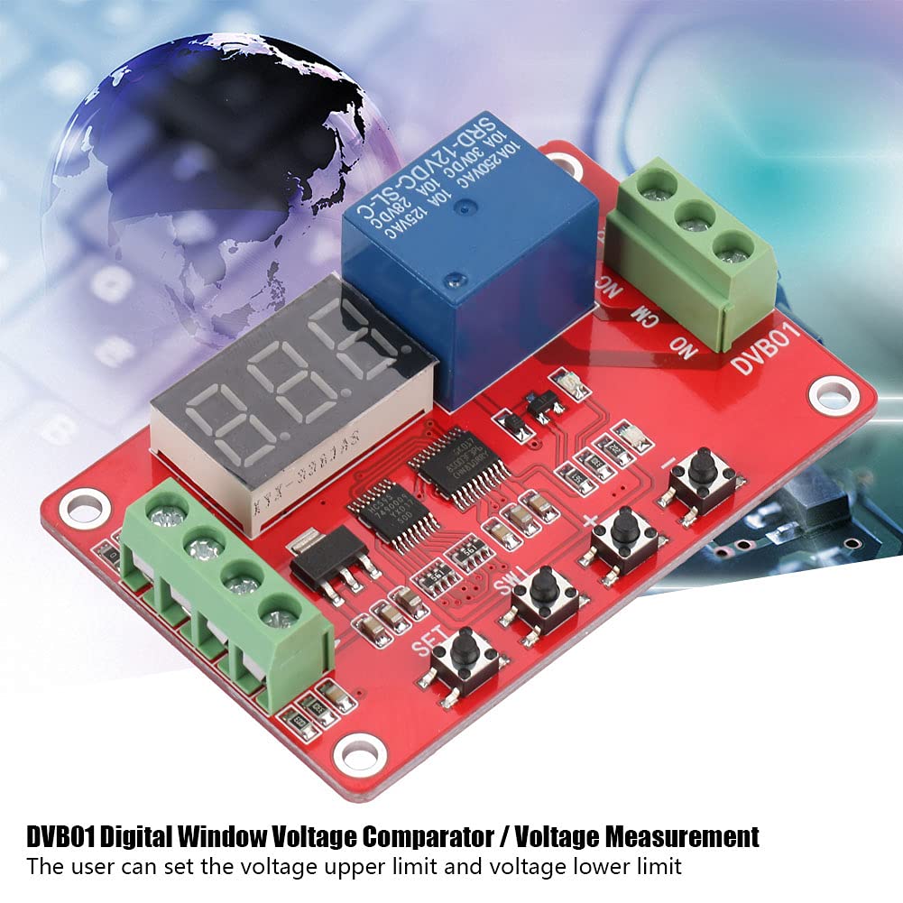 Comparateur de Composants de Signal de Fenêtre Numérique Rouge 12V / 24V Comparateur de Tension DVB01 Carte de Mesure de Tension Module de Surveillance de Décharge de Charge(12V)