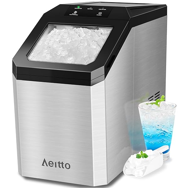 Aeitto Nugget Ice Maker Countertop, 55lbs/Day, Rapid Ice Release in 5 Mins, Large Capacity Chewable Ice Maker, Self-Cleaning with Stainless Steel Housing Ice Machine for Home Office and Party, Silver