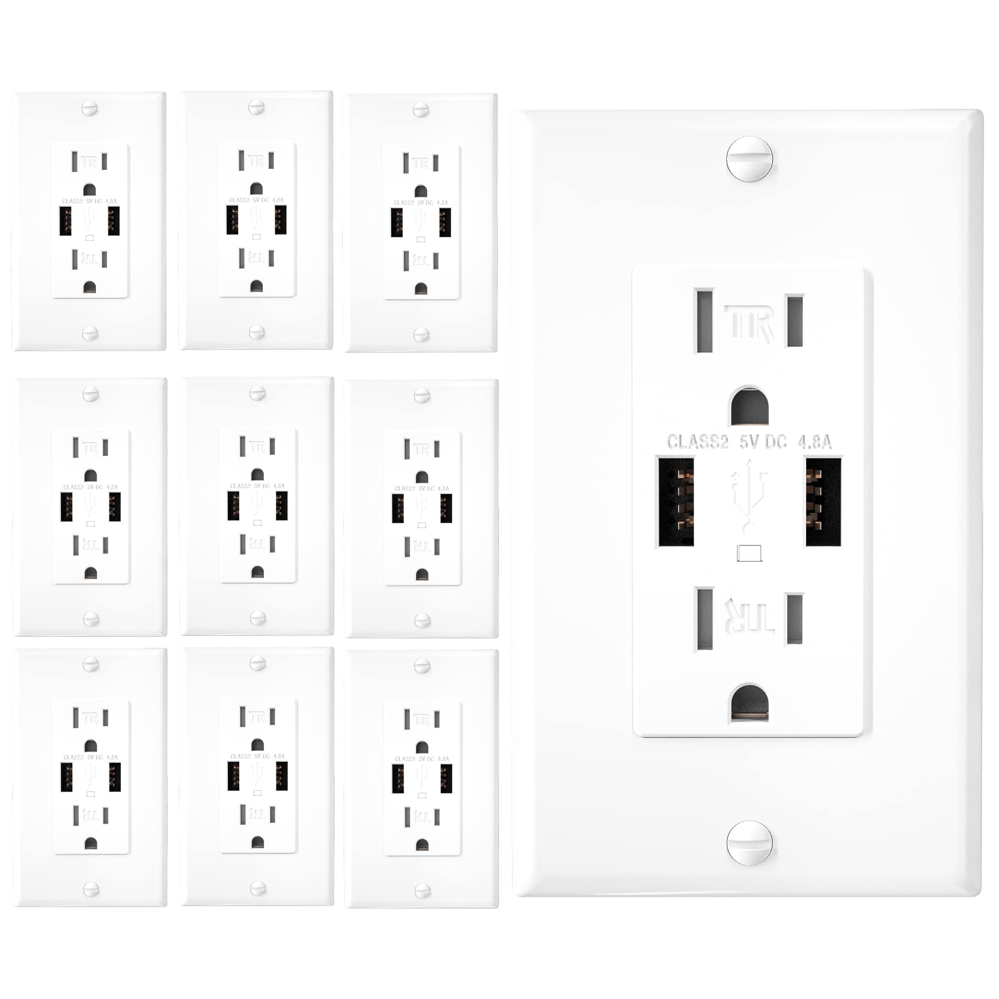 EverElectrix10 Pack 4.8A Wall Outlet with USB Ports 15Amp Duplex USB Wall Outlets Tamper Resistant USB Outlet Charger, UL Listed, Electrical Outlet with Dual USB Ports, White USB Outlets Receptacles