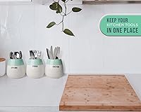 Vista 4 de Comfify Honeypot - Soporte para cubiertos de cerámica – Juego de 3 – Bandeja de cubiertos de granja verde salvia y blanco para encimera de cocina