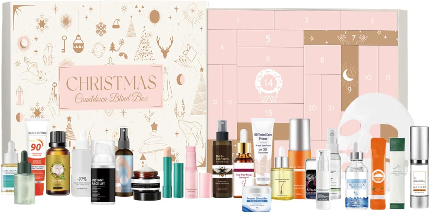 Bkljkf Calendario de Adviento de Belleza para Navidad | 24 Días de Productos Hidratantes Faciales para Contar los Días | Kit de Facial para Exploradores de Belleza Ritual,Ritual de
