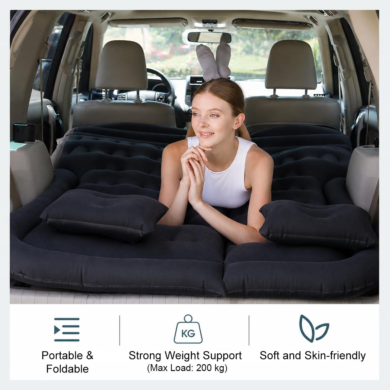 Materasso Auto per Volvo V90 Cross Country 2016-2020, Materasso Gonfiabile da Auto Multifunzionale Pieghevole con Pompa per Viaggi e Campeggio